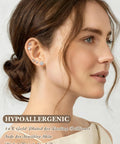All In One Silver Stud Earrings Set for Women, Hypoallergenic Surgical Steel, Sensitive Ears, 10 Pairs of Heart, Flower, Bow, Sun Styles, Dainty Jewelry Gift Set on model