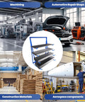 Heavy Hitter 4 Tier Lumber Rack Built Like A Tank With Reinforced Alloy Steel And Anti Rust Pipes handles lumber and materials in workshops.