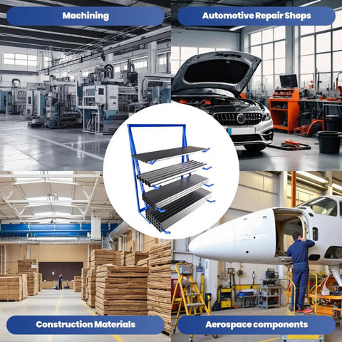 Heavy Hitter 4 Tier Lumber Rack Built Like A Tank With Reinforced Alloy Steel And Anti Rust Pipes handles lumber and materials in workshops.
