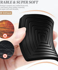 Top Shelf Rubber Furniture Coasters And Caster Cups Shield Hardwood Floors While Giving Your Couch Bed And Piano Legs A Ridiculously Firm Grip That Keeps The Whole Setup Tight Through Daily Life Pack Of 8 Black, 3.5 inch rubber coaster held in hand, showing flexible design.