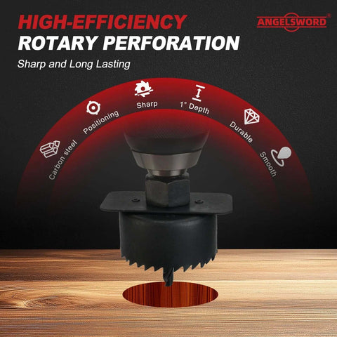 Front view of ANGELSWORD 24-piece hole saw kit with arbor and drill bit, carbon steel, for drywall and wood