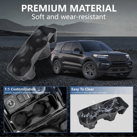 Ford Explorer Cup Holder Inserts Non Slip Silicone Center Console Protector Organizer To Prevent Spills And Scratches No Mess For 2020 2024 Interior Accessories shown with car background and material detail