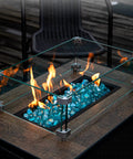 Caribbean Blue 20 Pound 1 Inch Fire Glass Diamonds For Gas Fire Pit And Fireplace, High Luster Sparkling Glass Rocks, lit flames