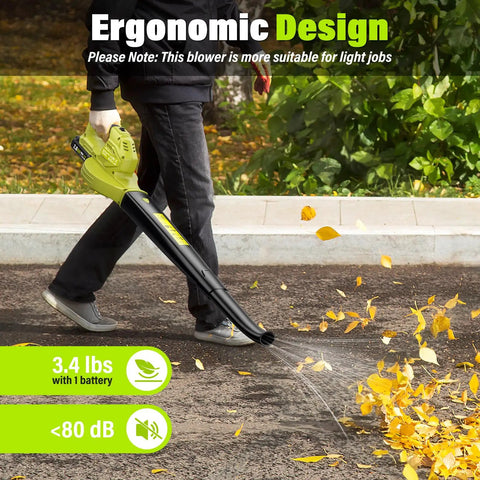Person using 20V Cordless Leaf Blower With Dual 2Ah Batteries, 350 CFM At 150 MPH, Lightweight on driveway clearing leaves