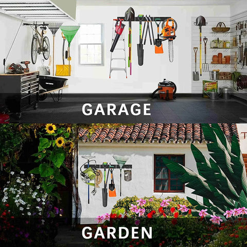Garage Organizer Wall Mount Rack With Six Removable Hooks Heavy Duty Steel Tool Hanger in garage and garden setup