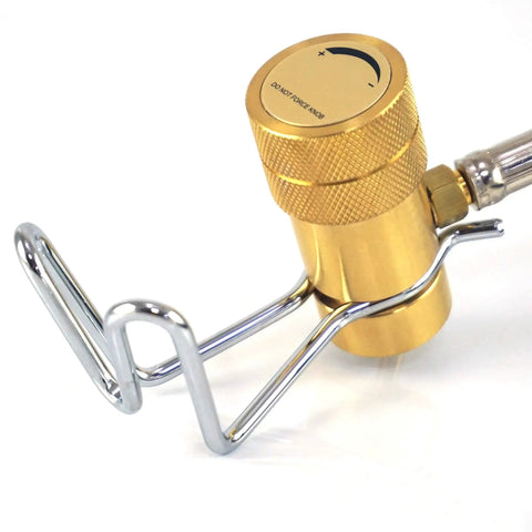 Close-up of adjustment knob on Self Igniting 3Ft Hose Gas Welding Torch With Swirl Flame Brass Burn Tube Handy Hanging Clip