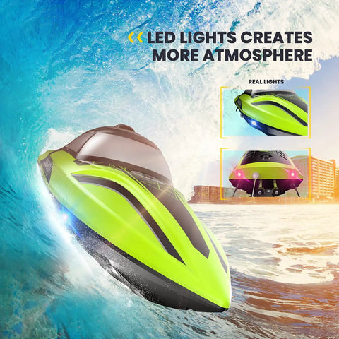 14-Inch High Speed RC Boat For Pools And Lakes Delivers Over 20 MPH Action, Auto Self Righting, with LED Night Lights