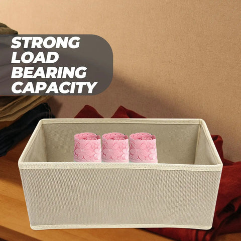 Totally Legit High Capacity Nonwoven Underwear And Sock Organizer Boxes with foldable beige drawer holding pink accessories.