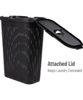 Slim 40L Laundry Hamper With Lid For Tight Spaces Narrow Tapered Design With Ventilated Cutout Pattern For Airflow