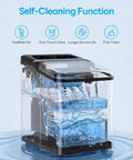 Top Tier Countertop Ice Maker Chilling Drinks On The Fly With Dual Size Bullet Ice Producing Over Twenty Six Pounds Daily Featuring Fast Six Minute Release And No Sweat Self Cleaning Care with blue water.