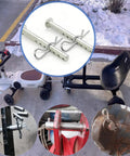 Six Pack Built Tough Heavy Duty Adjustable Multi Hole Eye Pins Clevis Pins Fasteners with R Clip for Farming Equipment Diesel Engines Three Eighths Inch Galvanized Steel in multi-use setup and close-ups