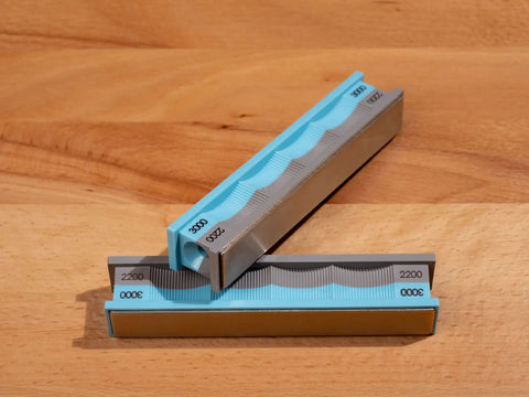 Diamond Stones Pack For Knife Sharpening 2200 And 3000 Grit, Two Stones Each placed on wood surface