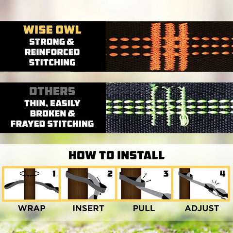 10ft Heavy Duty Hammock Straps For Trees With Carabiners 38 Loops And Hooks Knot Free Setup In Seconds installation guide and stitching comparison.