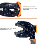 RF Coax Ratchet Crimp Tool with interchangeable dies, steel frame, non-slip PET handles for RG58 RG59 RG62 RG174 Fiber Optic cables