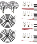 Electric Range Burner Coil Replacement Set For Whirlpool KitchenAid Maytag with 8-inch and 6-inch burners and 4 terminal blocks