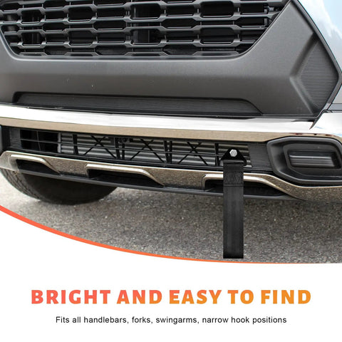 Beast Grade Heavy Duty Racing Tow Strap With Jdm Style Trailer Hook mounted on bumper, solid black nylon for secure vehicle recovery.