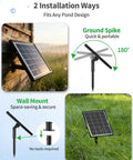 Solar Pond Aerator With Battery Backup 3W Solar Air Pump installation options, wall mount and ground spike in outdoor setting