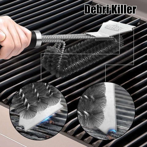 Grill Boss Heavy Duty 18 Inch Stainless Steel Grill Brush And Scraper With 3 In 1 Bristles cleaning BBQ grates