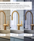 Weymouth Brushed Gold Bathroom Towel Ring For Hand Towels With Concealed Mount Everyday Luxury Finish in varied lighting conditions