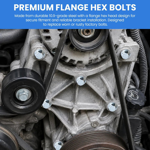 Top Shelf Dacromet Coated Alternator And Power Steering Bracket Bolts Kit Truck Grade Hardware That Handles The Daily Grind Slick Fit For GM LS Engines Fits Silverado Sierra 1500 Every Time - Engine bay view showing premium flange hex bolts on alternator bracket.