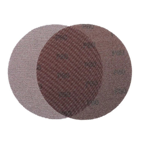 Top Shelf Nine Inch Mesh Sanding Discs With Hook And Loop Backing For Random Orbit Sanders Dust Free Anticlogging Polishing Paper 80 To 600 Grit Set, showing two discs from the assortment.