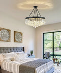 Black 9 Light Crystal Chandelier Modern Semi Flush Ceiling Light Fixture for bedroom with sparkling glow and elegant design