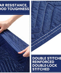 Close-up of blue 12 Pack Moving Blankets 80 X 72 Inch Heavy Duty Padding, showing reinforced double stitching and tear resistance.