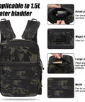 Tactical Molle Hydration Pack One And A Half Liter Capacity Water Reservoir Bag for vest, showing pockets and molle system