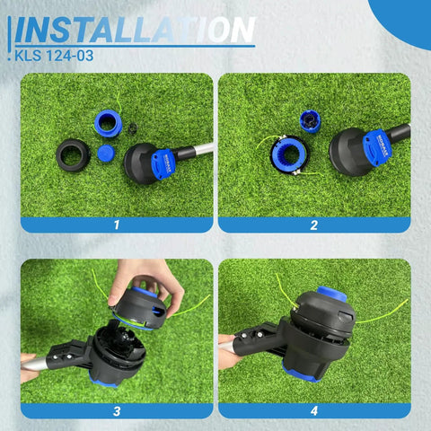 Replacement Bump Spool Head For Kobalt 24V String Trimmer Fits KST 2224B 03 2024A 03 4024A 03 1124B 03 Pre Wound Dual 0.080 Inch Line 16 Feet Easy Install Heavy Duty Weed Wacker Spool being installed