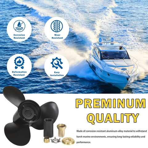 Upgrade Aluminum Outboard Boat Propeller For Mercury Mercruiser Alpha One Bravo, 135-300HP, 14.25 Dia X 21 Pitch, boat in water