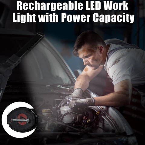 Mechanic using Go To LED Rechargeable Work Light Kit with Magnetic Base and 360 Degree Rotation Dope 6 Pack COB Flashlights