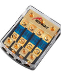 4 Way Mini Anl Fuse Holder 60A Fuse Distribution Block with transparent cover and blue fuses, suitable for car or boat.