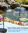 No Fuss 20W Solar Pond Filter Kit With Fountain Pump in a koi pond with waterfall and colorful flowers, outdoor feature display