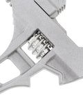 Close-up of Stubby Adjustable Wrench With Wide Jaw Opening Aluminum Alloy Heavy Duty Spanner showing gears and grip details.