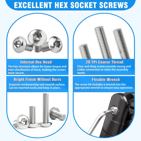 Badass 81 Piece 1/4-20 Button Head Socket Cap Bolt Assortment Kit Made From Rugged 304 Stainless Steel showcasing internal hex head and 20 TPI coarse thread screws.