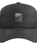 Stylish Black Gauge Square Vise Trucker Hat Perfect For Machinist And CNC Tool Geeks featuring Built To Spec graphic.