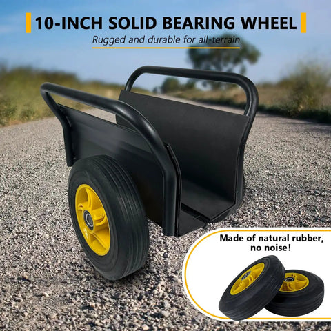 Beefy Heavy Duty Panel Dolly Slab Dolly With 10 Inch Solid Wheels And 1000 Pound Load Capacity, black steel frame on pavement