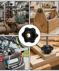 Heavy Duty Quarter Twenty Knobs 20 Pack Black Star Thumb Screws With Grippy Non Slip Handles for bike rack and woodworking.