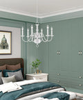 Williamsburgh 6 Light Chandelier In White Traditional Steel Fixture For Dining Room installed in elegant bedroom setting
