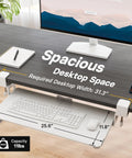 Under Desk Keyboard Tray With Smooth Pull Out Track, Ergonomic Mouse Platform For Office Space Hack shown under desk with dimensions.