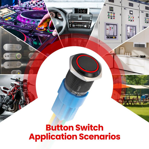 Beefy Rugged Heavy Duty 16mm Latching Push Button Switch 12V DC IP65 Waterproof with LED for car and industrial use