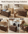Large Rolling Wicker Storage Basket Made From Water Hyacinth, 15.5 Gallon Chest With Smooth Rolling Wheels in bedroom and more.