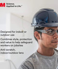 Man wearing hard hat and Virtua Lightweight Safety Glasses For Everyday Use Unisex Wraparound Eyewear With ANSI Z87 Protection.