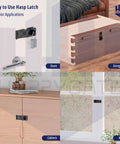 Heavy Duty Swivel Staple Safety Hasp Latch Lock With Twist Knob In Matte Black Stainless Steel with various applications on doors, cabinets, windows, and storage boxes.