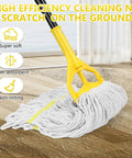 Heavy Duty Commercial Cotton String Mop With 59 Inch Handle And Replaceable Head Top Shelf Wet Floor Scrubber on floor.