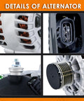 Close-up views of New 12V 110 Amp 6 Groove Alternator Replacement for 3 Pin Altima 2007 2012 2.5L L4 and 2013 Altima Coupe S