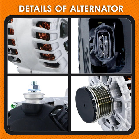 Close-up views of New 12V 110 Amp 6 Groove Alternator Replacement for 3 Pin Altima 2007 2012 2.5L L4 and 2013 Altima Coupe S