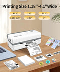 Bluetooth Thermal Shipping Label Printer For 4x6 Labels, Wireless Sticker Printer For Shipping Packages next to laptop.