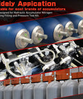 Hydraulic Nitrogen Accumulator Charging Kit With Seven Adapters And Three Gauge Readouts For 1500, 3600, And 6000 PSI.