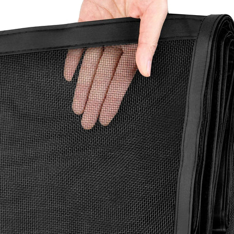 Hand holding black mesh screen of Portable LED Desk Lamp With 3 Level Brightness, Metal Table Lamp, 3 Color Touch Control, Rechargeable Nightstand Light, Ideal Bedroom Bedside Lamp For Cozy Reading And Relaxation, USB C Powered, Magnetic Door Screen Compatible.